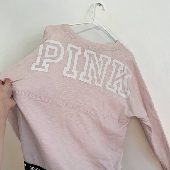 VS PINK VICTORIAS SECRET Varsity Crew Baby Pink Double Sided Crewneck Sweatshirt - Picture 15 of 16